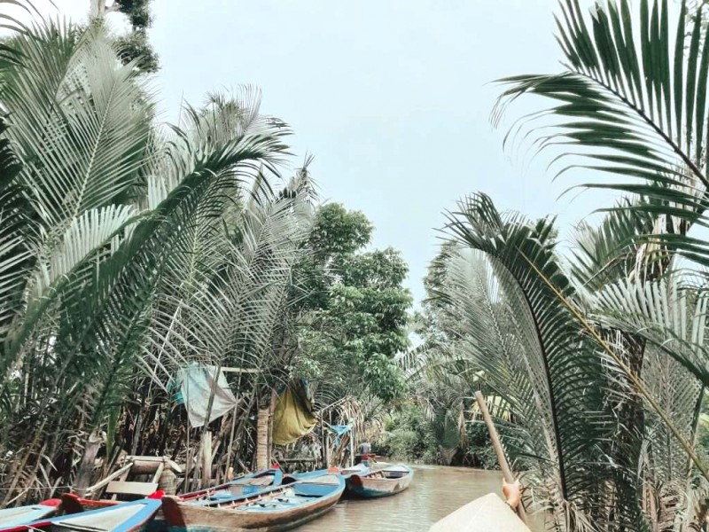 Đi xuồng ba lá ở cồn Thới Sơn.