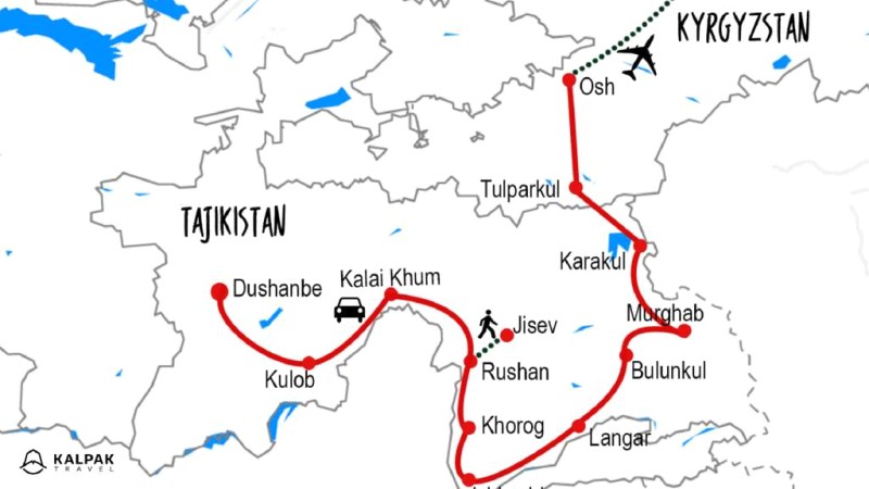 Bản đồ Pamir Highway - Kalpak Travel